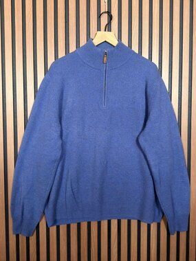 Joseph Turner Sweater XL Mens Blue 100% Pure Lambswool Soft Knit 1/4 Zip Ribbed